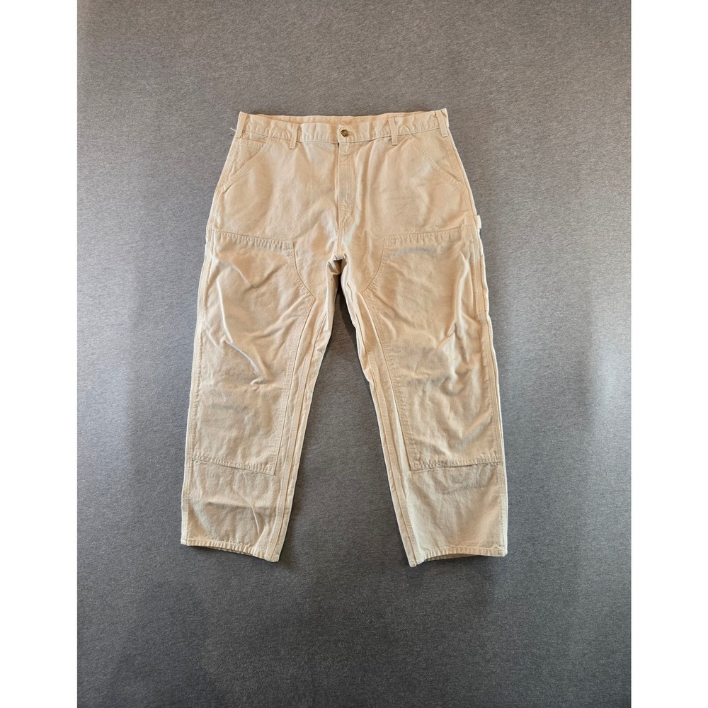 Vintage Carhartt Painter Jeans Mens 38x30 Cream 90s Double Knee Made USA Paint